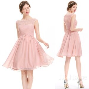 NWT JJ’s House A-line Chiffon Tulle Beaded Ruffle Midi Dress in Pearl Pink | 6